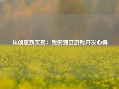 从创意到实现：我的独立游戏开发心得